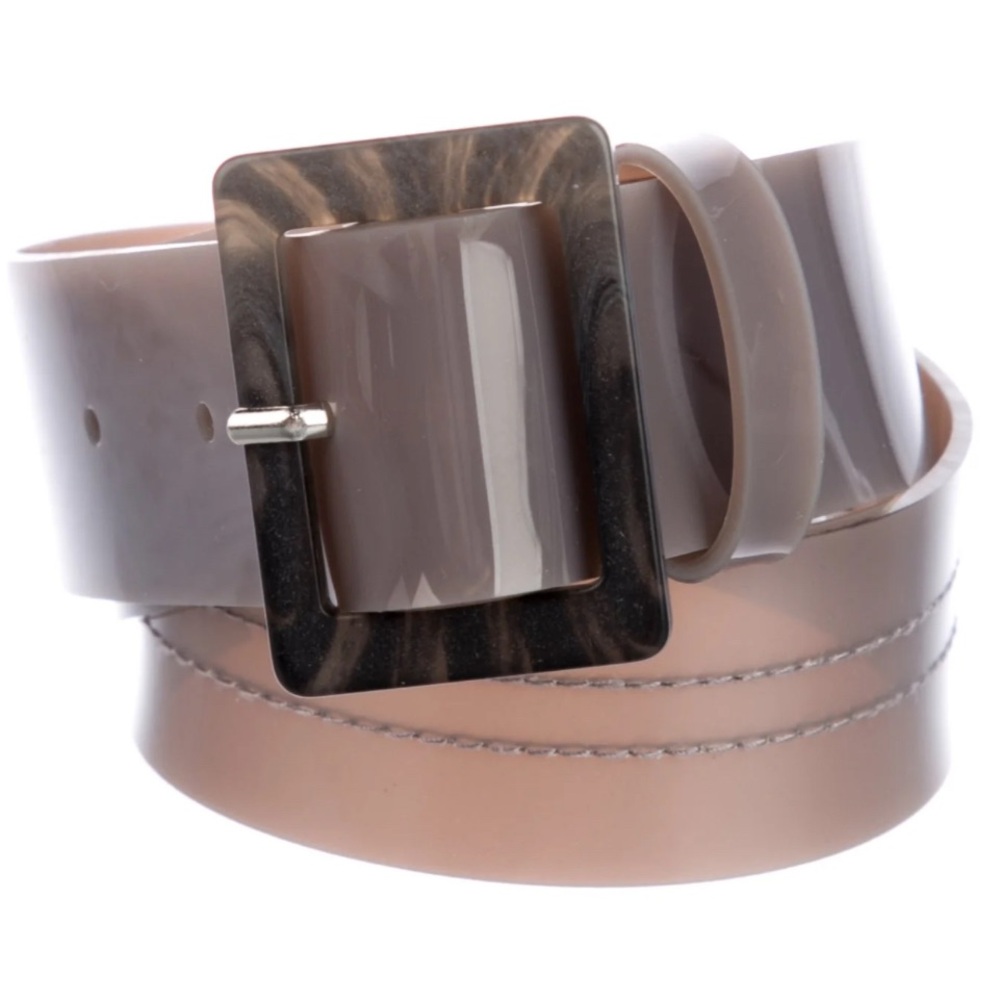 Tibi PVC waist belt grey with brown marbled resin buckle M/L